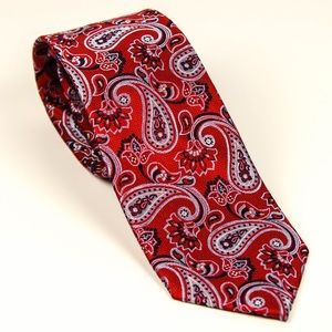 100% Silk Almasi Ties Red Paisley w/Pocket Square